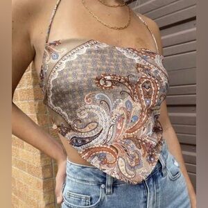 Grey Bandit Brown & Tan Paisley Bandana Top, size M/L